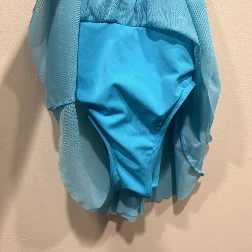 Weissman Dance Leotard Skirt Dress Blue Cross Straps Costume Girls sz XL Child
